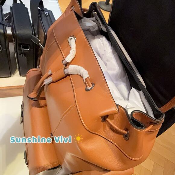 NWT Coach MEN's Large Sprint Backpack Gunmetal/Tan Smooth grain Leather CDB61 - Picture 7 of 7